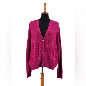 Splendid Fuschia Pink Cable Knit Button Up Cardigan Sweater Size M